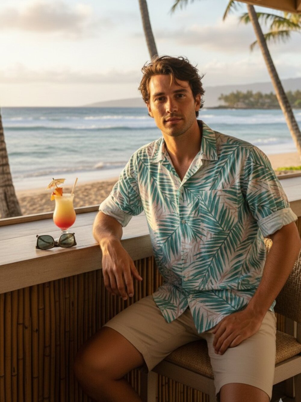 Tasso Elba Long Sleeve 100% Cotton Island Palm Print Shirt Mens Sz XXL.